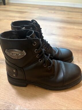 Womans Harley Davidson Logo Black ZipIp Motorcycle Biker Boots 9.5